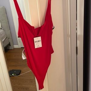 deep red V bodysuit